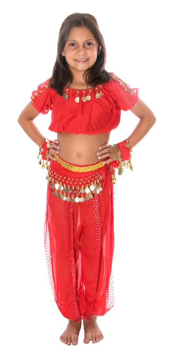 5-Piece Little Girls Arabian Princess Genie Kids Costume - RED