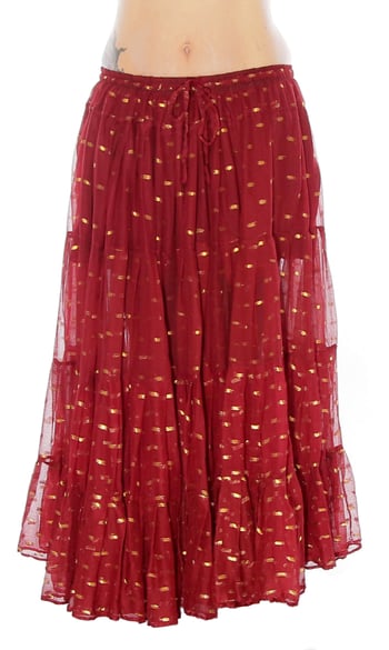 25 Yard Tribal Skirt with Gold Lurex Pattern - BURGUNDY