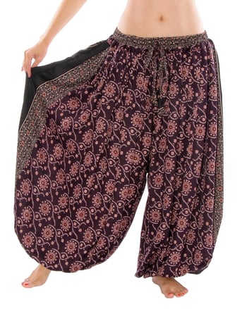 4.5 Yard Full Pantaloon Harem Pants with Floral Pattern - DARK PURPLE 