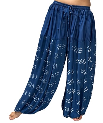 Jaipur Print Cotton Fusion Style Harem Pants - BLUE