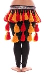 Tribal Tassel Belt with Shisha Mirrors and Pom Poms - RED / GOLD