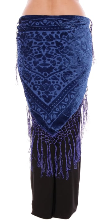 Floral Pattern Burnout Velvet Shawl Hip Scarf with Fringe - ROYAL BLUE