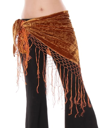 Floral Pattern Burnout Velvet Shawl Hip Scarf with Fringe - AUTUMN GOLD