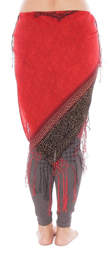 Chunri Print Shawl with Crochet Fringe - RED / BLACK