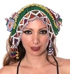 Afghani Tribal Beaded Headpiece with Beaded Tassels