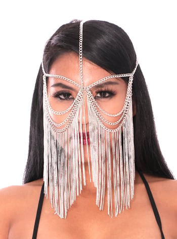 Metal Chain Face Veil with Chain Fringe - SILVER