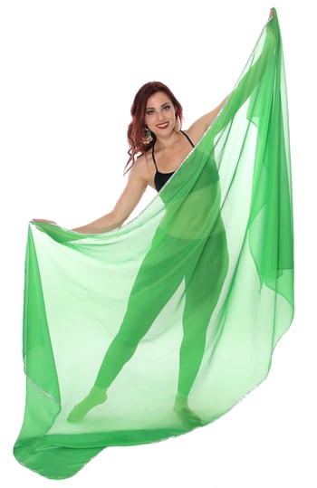 3 Yard Chiffon Belly Dance Veil with Sequin Trim - GREEN / SILVER