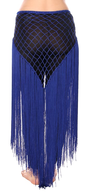 Triangle Crochet Belt with Long Fringe - ROYAL BLUE