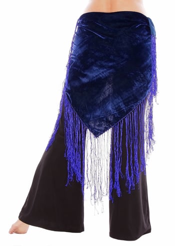 IRREGULAR  -  Velvet Tribal Belt Shawl with Medium Length Fringe - ROYAL BLUE