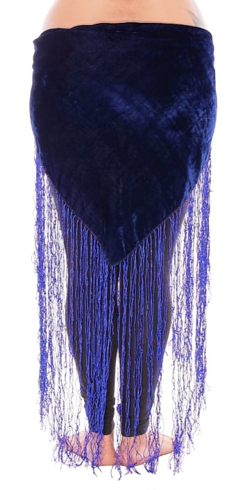 Velvet Tribal Belt Shawl with Long Fringe - ROYAL BLUE