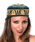 Embroidered Traditional Turkish Style Smoking Hat with Gold Accents - TEAL GREEN