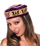 Embroidered Traditional Turkish Style Smoking Hat with Gold Accents - PURPLE PLUM