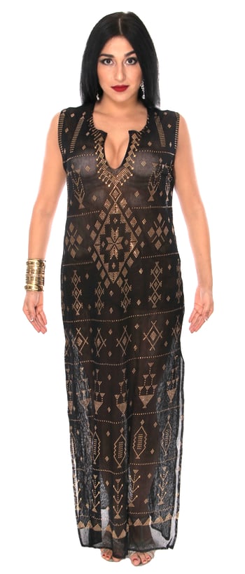 CAIRO COLLECTION: Sleeveless Assuit Dress - BLACK / GOLD