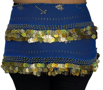 Egyptian Assuit Coin Hip Scarf - BLUE / GOLD