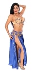 CAIRO COLLECTION: Professional Belly Dance Costume from Egypt - ROYAL BLUE SATIN / LIGHT NUDE