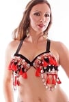 Ashwarya Tribal Bra with Coins & Tassels - BLACK / RED