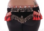 Ashwarya Tribal Style Belt with Coins & Tassels - BLACK / RED