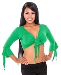 Criss-Cross Choli Top with Handkerchief Sleeves - GREEN 