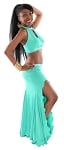 Twist Front Halter and Mermaid Skirt Set - TURQUOISE GREEN