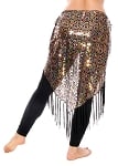 Peacock Design Sequin Embroidered Hip Wrap Shawl with Fringe - GOLD
