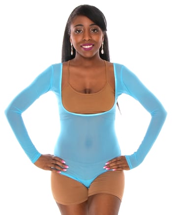 Long Sleeve Mesh Bodysuit - BLUE TURQUOISE