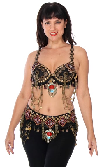 Studded Tribal Bra and Belt with Coins and Pendants