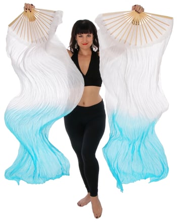 Silk Fan Veils Dance Prop (Set of 2) - WHITE/TURQUOISE