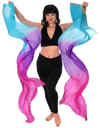 Silk Fan Veils Dance Prop (Set of 2) - BLUE TURQUOISE / PURPLE / FUCHSIA