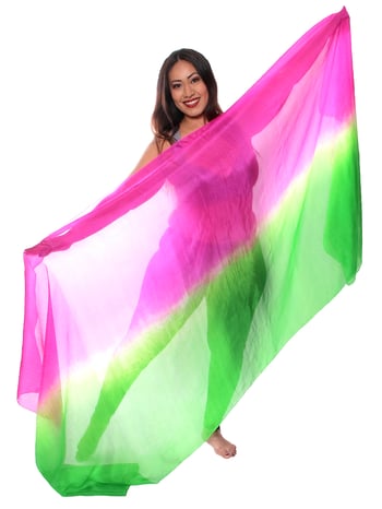 Ombre Silk Belly Dance Veil - FUCHSIA / GREEN