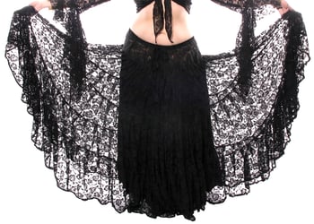 15 Yard Three Tier Lace Tribal Skirt - BLACK