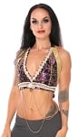 Tribal Fusion Embroidered Halter Top with Coins & Chains - PURPLE