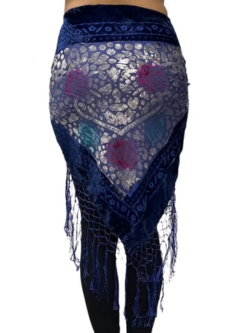 Burnout Velvet Floral Shawl Scarf with Fringe - ROYAL BLUE / RED / TURQUOISE