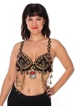 Studded Tribal Bra with Coins and Pendants - BRASS / TURQUOISE / RED