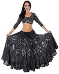 25 Yard Assuit Print Tribal Skirt and Stretch Choli Top Set - BLACK / SILVER