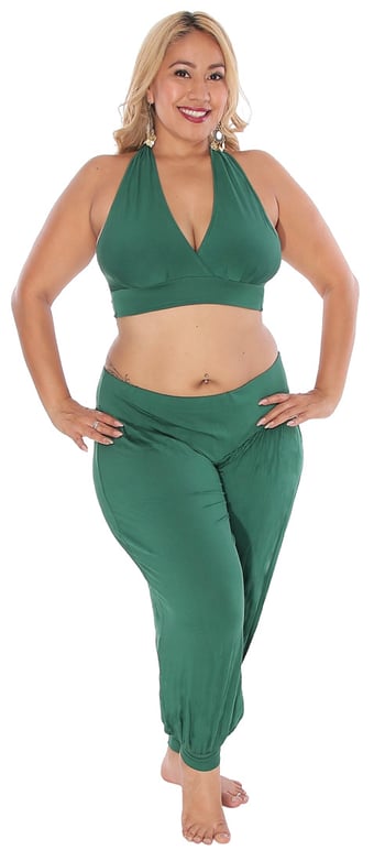 Comfy Stretch Halter Top and Harem Pants Set - JADE GREEN