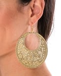 Large Egyptian Folk Style Engraved Metal Earrings - GOLD