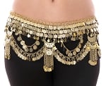 Egyptian Coin Belt with Crescent Pendants and Chain Drapes - GOLD