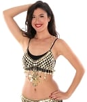 Egyptian Coin Bra Cover with Crescent Pendant and Chain Drapes - GOLD