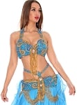 2-Piece Classic Egyptian Bedlah Bra and Belt Set - BLUE TURQUOISE / GOLD