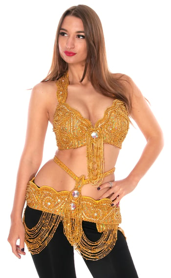 Egyptian Classic Style Bedlah Bra and Belt Set - GOLD 