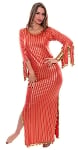 Egyptian Striped Beaded Saidi Dress with Paillettes - RED / GOLD