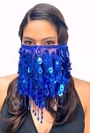 Paillette Face Veil with Beaded Fringe - BLUE