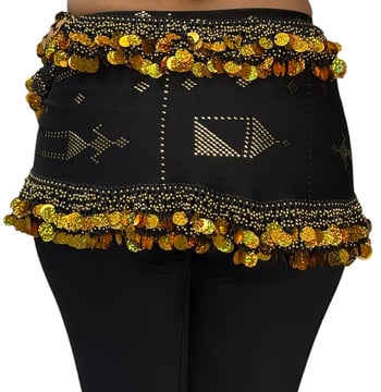 Egyptian Rectangular Assuit Hip Scarf - BLACK/GOLD