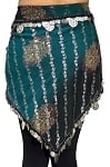 Egyptian Chiffon Hip Scarf with Coins - ORNATE TEAL