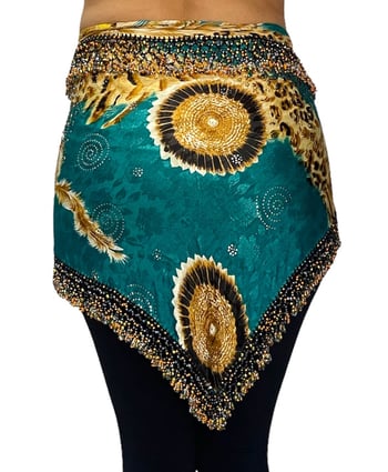 Leopard & Peacock Egyptian Beaded Hip Scarf - TEAL