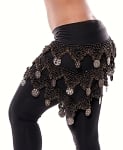Egyptian Chiffon Hip Scarf with Coins and Beaded Crochet Fringe - BLACK / HEMATITE