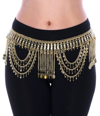 Egyptian Coin Belt with Chain Fringe and Chain Drapes - GOLD