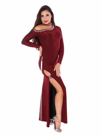 Elegant Burgundy Dress with Gem Accents