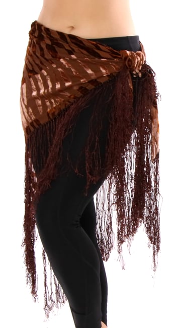 Velvet Burnout Tiger Stripe Shawl / Hip Scarf - TAN / BROWN 