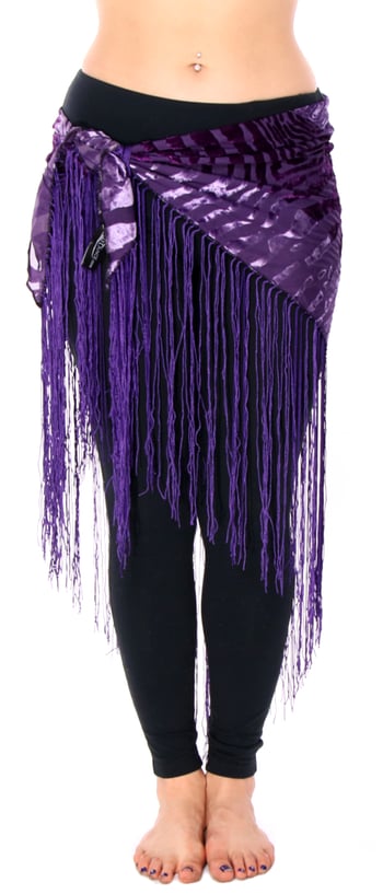 Velvet Burnout Tiger Stripe Shawl / Hip Scarf - PURPLE